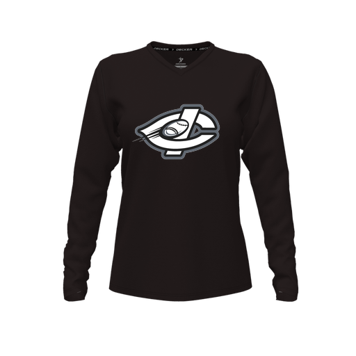 [CUS-DFW-TEES-PER-VNK-LSL-BLK-FYXS-LOGO1] Decker Performance T-Shirt (Female Youth XS, Black, V Neck, Logo 1, Long Sleeve)