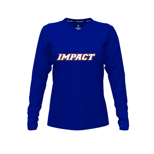 [CUS-DFW-TEES-PER-VNK-LSL-RYL-FYXS-LOGO3] Decker Performance T-Shirt (Female Youth XS, Royal, V Neck, Logo 3, Long Sleeve)