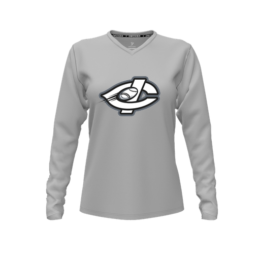 [CUS-DFW-TEES-PER-VNK-LSL-GRY-FYXS-LOGO1] Decker Performance T-Shirt (Female Youth XS, Gray, V Neck, Logo 1, Long Sleeve)