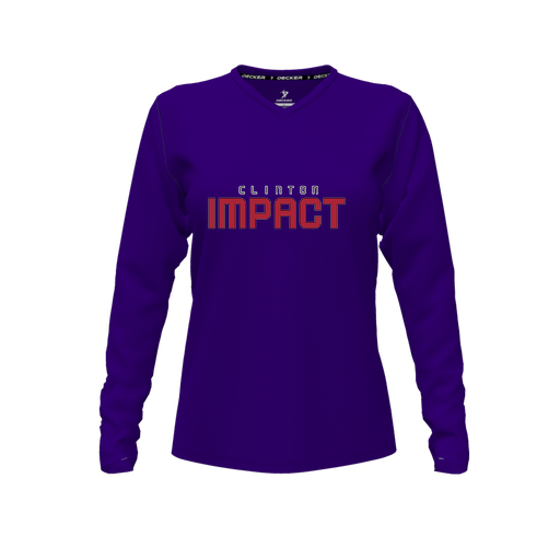 [CUS-DFW-TEES-PER-VNK-LSL-PUR-FYXS-LOGO2] Decker Performance T-Shirt (Female Youth XS, Purple, V Neck, Logo 2, Long Sleeve)