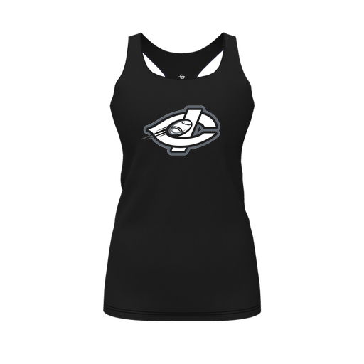 [CUS-DFW-RCBK-PER-BLK-FYS-LOGO1] Racerback Tank Top (Female Youth S, Black, Logo 1)