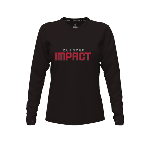 [CUS-DFW-TEES-CMF-VNK-LSL-BLK-FYXS-LOGO2] Decker Comfort T-Shirt (Female Youth XS, Black, V Neck, Logo 2, Long Sleeve)