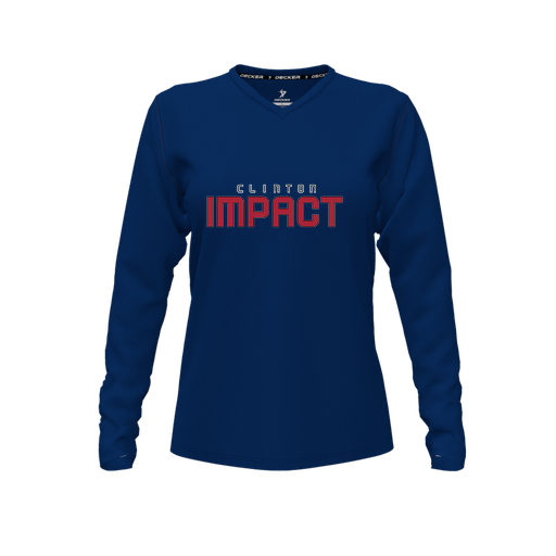 [CUS-DFW-TEES-CMF-VNK-LSL-NVY-FYXS-LOGO2] Decker Comfort T-Shirt (Female Youth XS, Navy, V Neck, Logo 2, Long Sleeve)