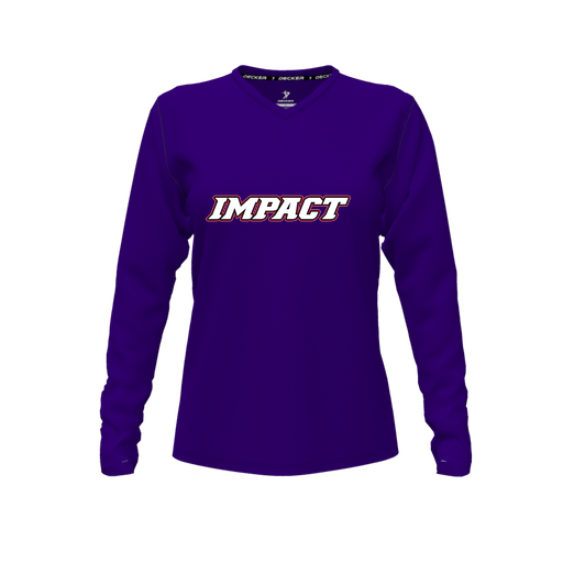 [CUS-DFW-TEES-CMF-VNK-LSL-PUR-FYXS-LOGO3] Decker Comfort T-Shirt (Female Youth XS, Purple, V Neck, Logo 3, Long Sleeve)