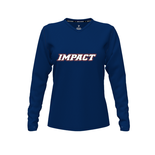 [CUS-DFW-TEES-PER-VNK-LSL-NVY-FYXS-LOGO3] Decker Performance T-Shirt (Female Youth XS, Navy, V Neck, Logo 3, Long Sleeve)