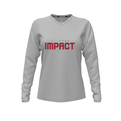 [CUS-DFW-TEES-PER-VNK-LSL-GRY-FYXS-LOGO2] Decker Performance T-Shirt (Female Youth XS, Gray, V Neck, Logo 2, Long Sleeve)