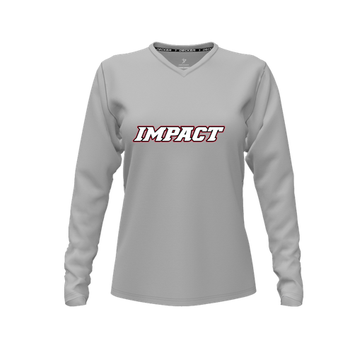 [CUS-DFW-TEES-PER-VNK-LSL-GRY-FYXS-LOGO3] Decker Performance T-Shirt (Female Youth XS, Gray, V Neck, Logo 3, Long Sleeve)