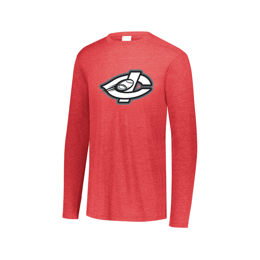 [3075.V96.XS-LOGO1] Decker Men's Tri-Blend T-Shirt - Long Sleeve (Adult XS, Red, Logo 1)
